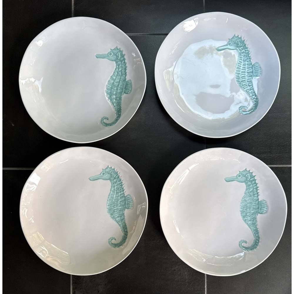 Sigrid Olsen Home 11"  MELAMINE White Seahorse -4 Dinner Plates - Fast Shipping